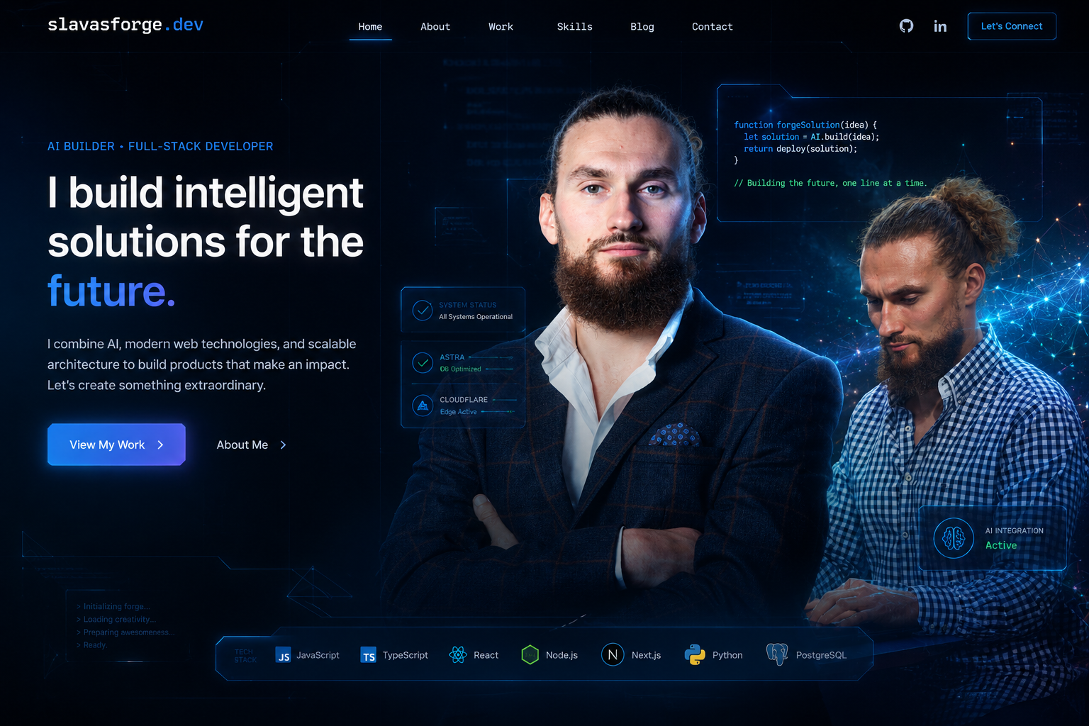 Futuristic AI interface reference with blue neon dashboard panels
